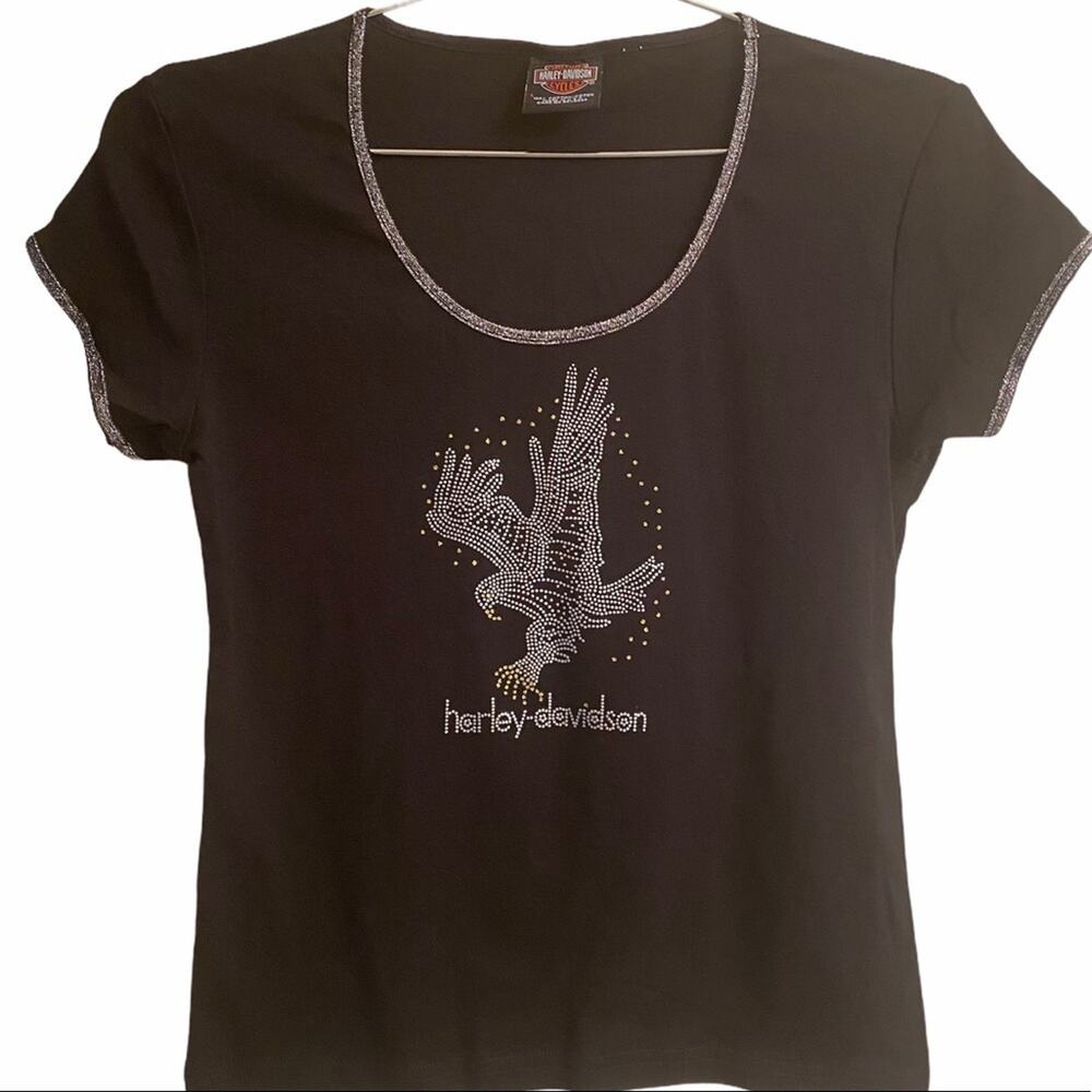 Harley Davidson XL Black Scoop Neck Metallic Silver Eagle Las Vegas HD Nevada
